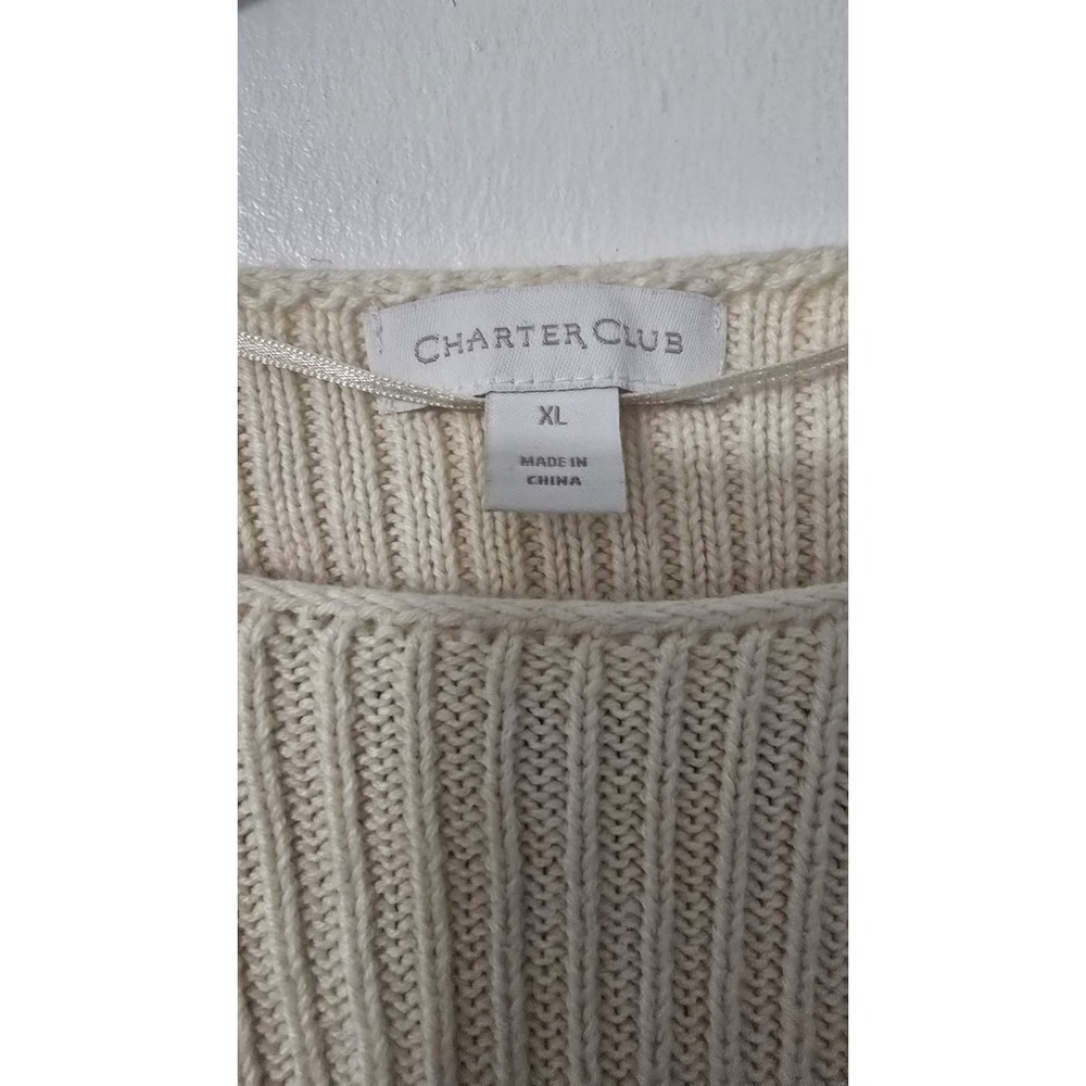 Charter Club Striped Button-Trim Heavy Knit Sweater Relaxed Blue Regular XL - Picture 3 of 6